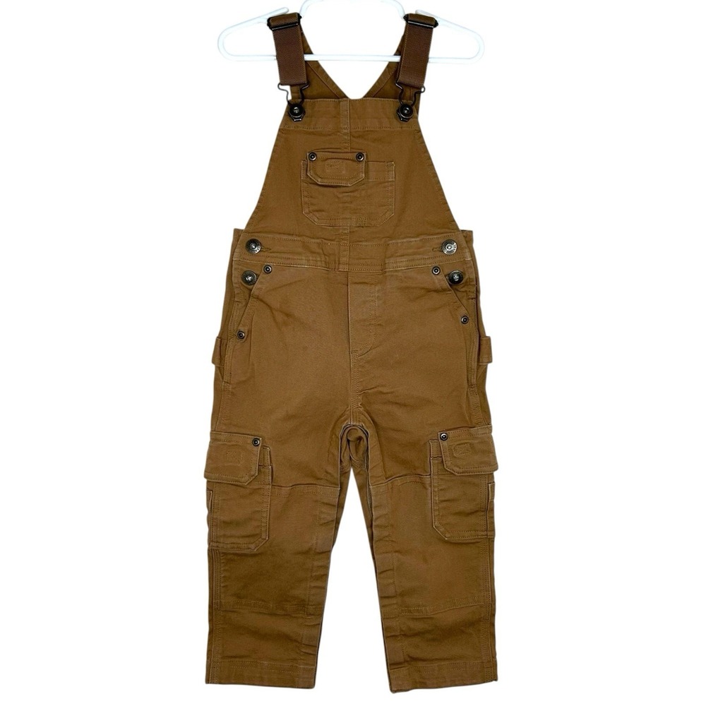Duluth Trading Co Unisex Kids 3T Brown Fire Hose Overalls Bibs Snap Girl's Boy's